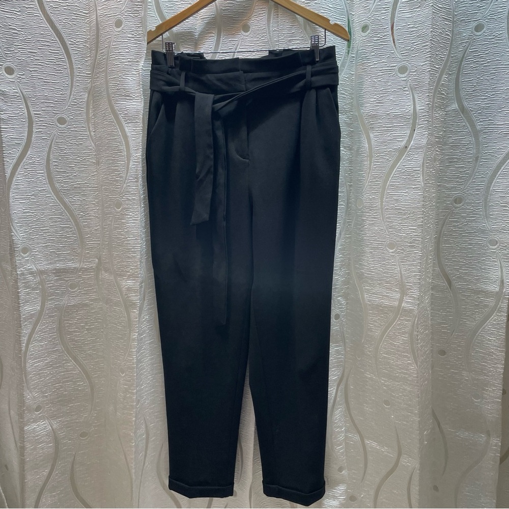 Le Chateau Paperbag Waist Trousers Women Size 6 Black Excellent High Rise Cuffed